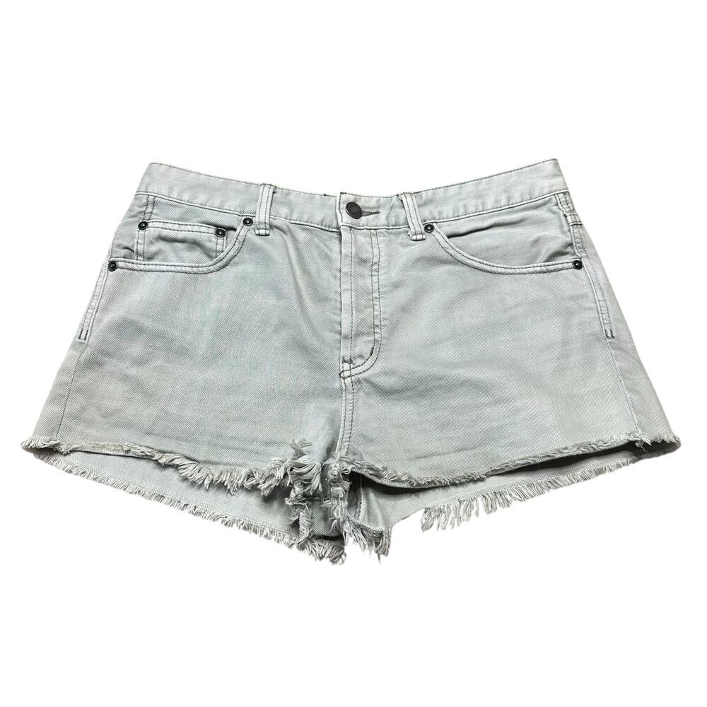 FREE PEOPLE Uptown Button Fly Cut Off Denim Shorts Green Gray Women's Size 29
